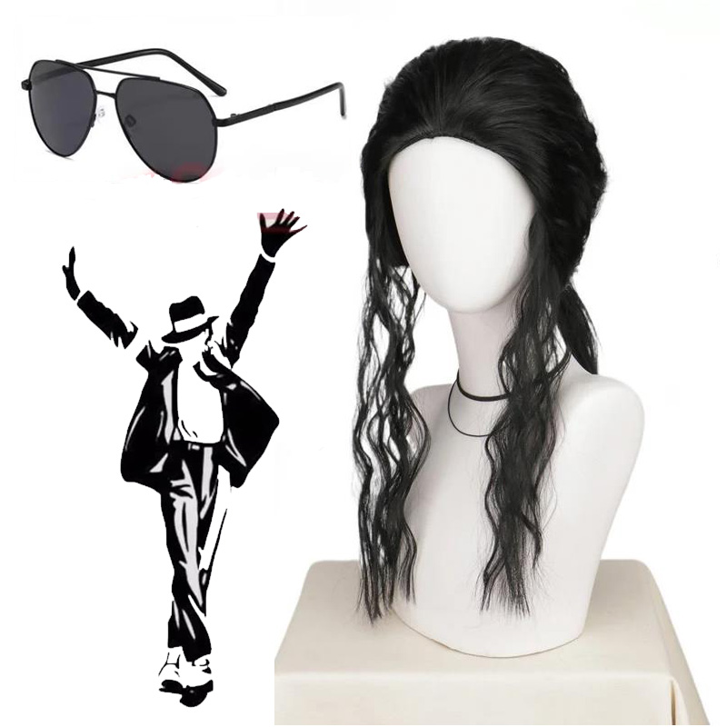 Anime Cosplay Long Black Hair - Michael Jackson Cosplay Pruik Of Bril